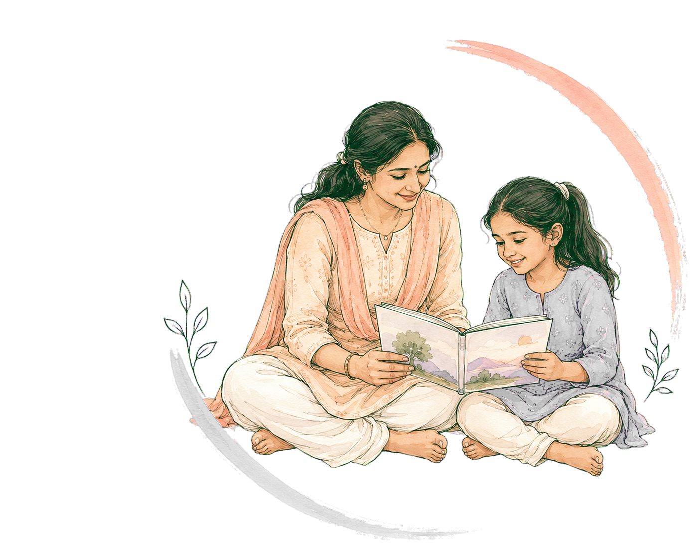 A trusted adult and a child reading and talking together